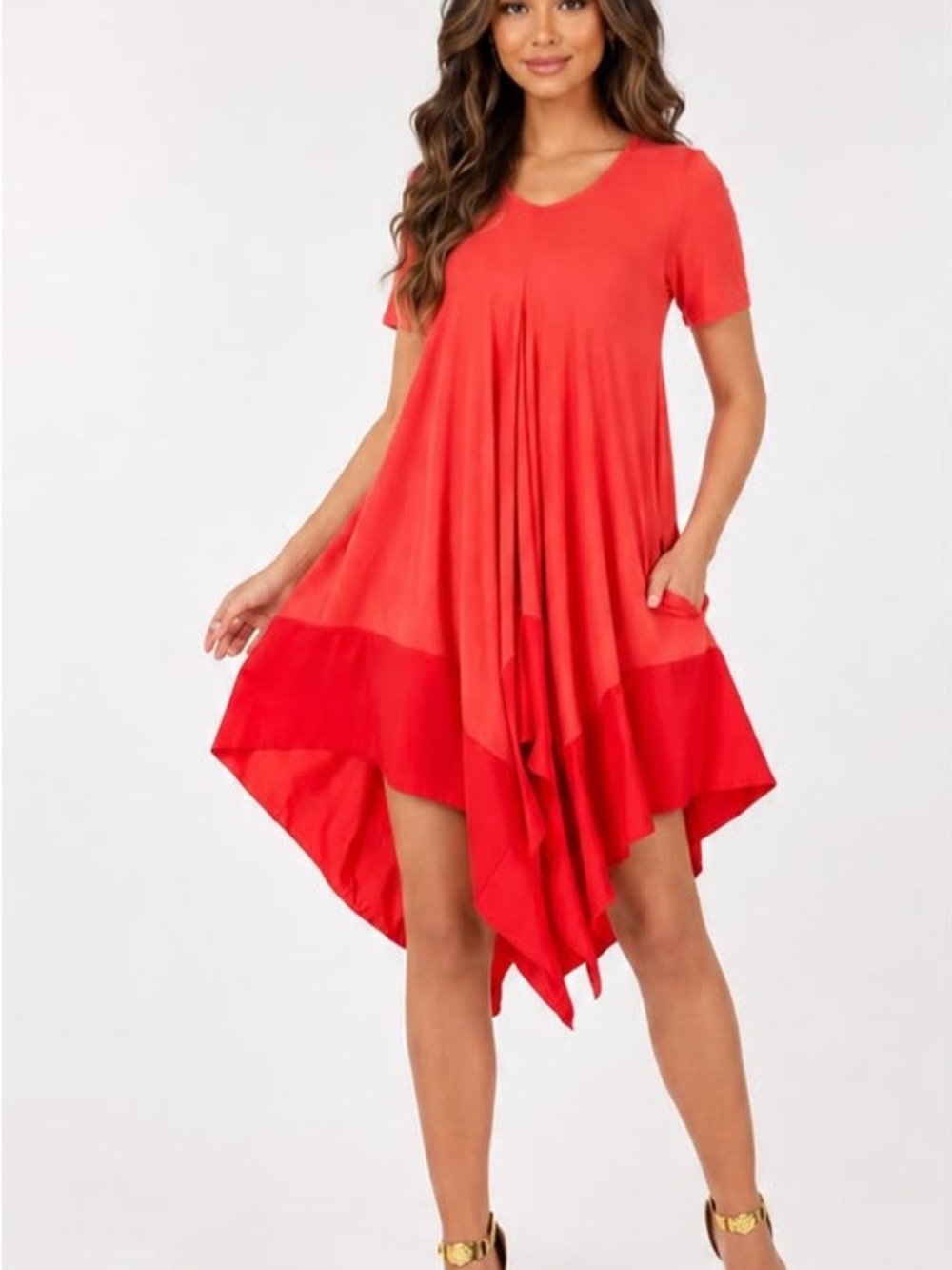 Source Unknown Red Asymmetrical Handkerchief Hem Dress